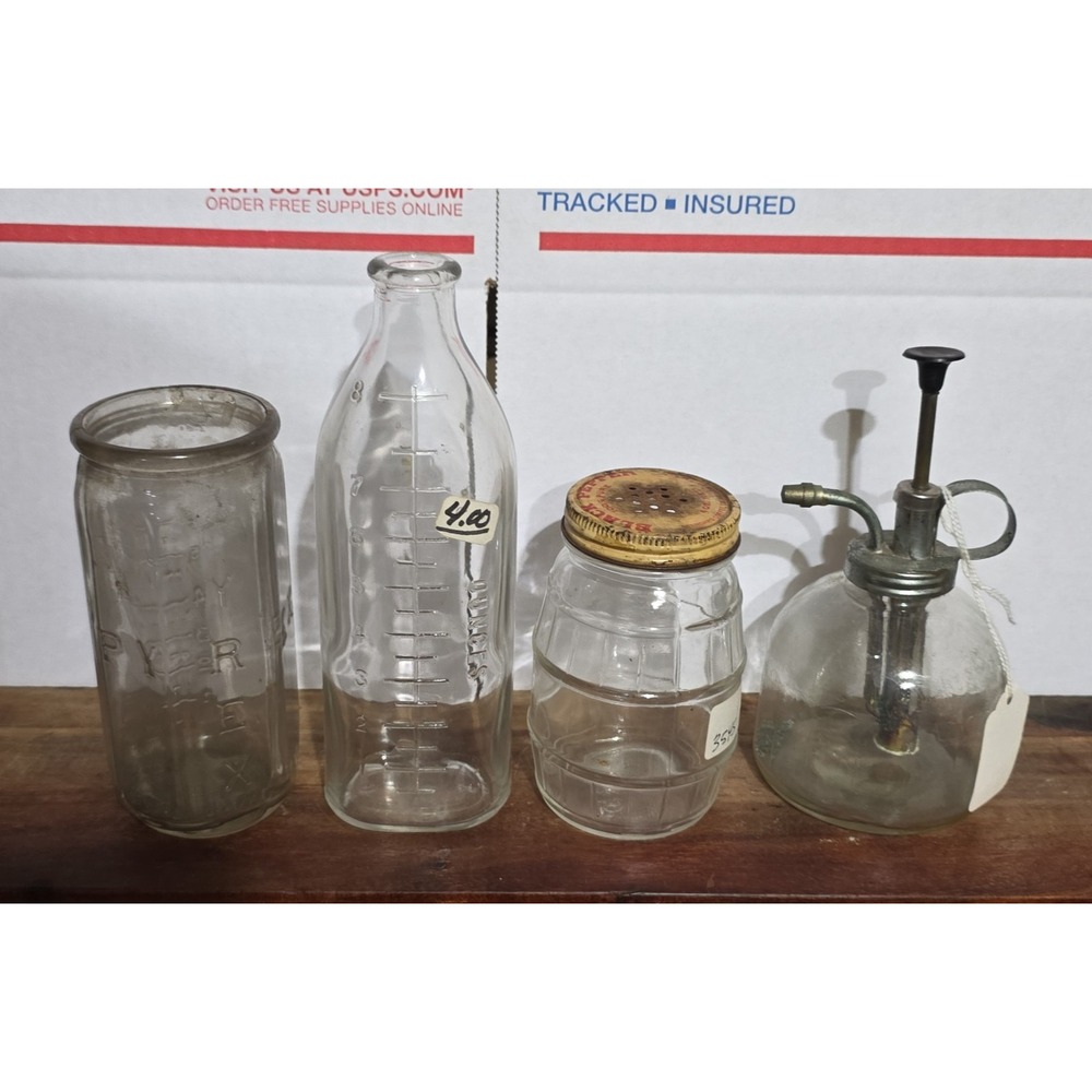 Glass Pyrex Baby Bottle + Old Black Pepper Coffee Spice Jar +‎ Spritzer